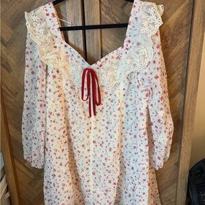 Bohme Floral Babydoll Dress with Red Bow